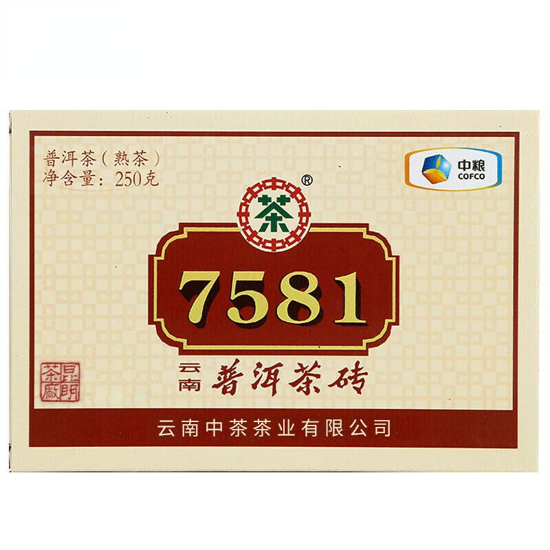 250g ZHONGCHA COFCO Classic Puer 7581 Ripe Puerh Brick Shu Cooked Pu'er Brick