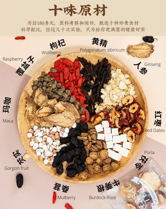 HelloYoung 150g/10bags 10 Kinds of Herbs Tea Maca Wolfberry Burdock Root Ginseng Mulberry