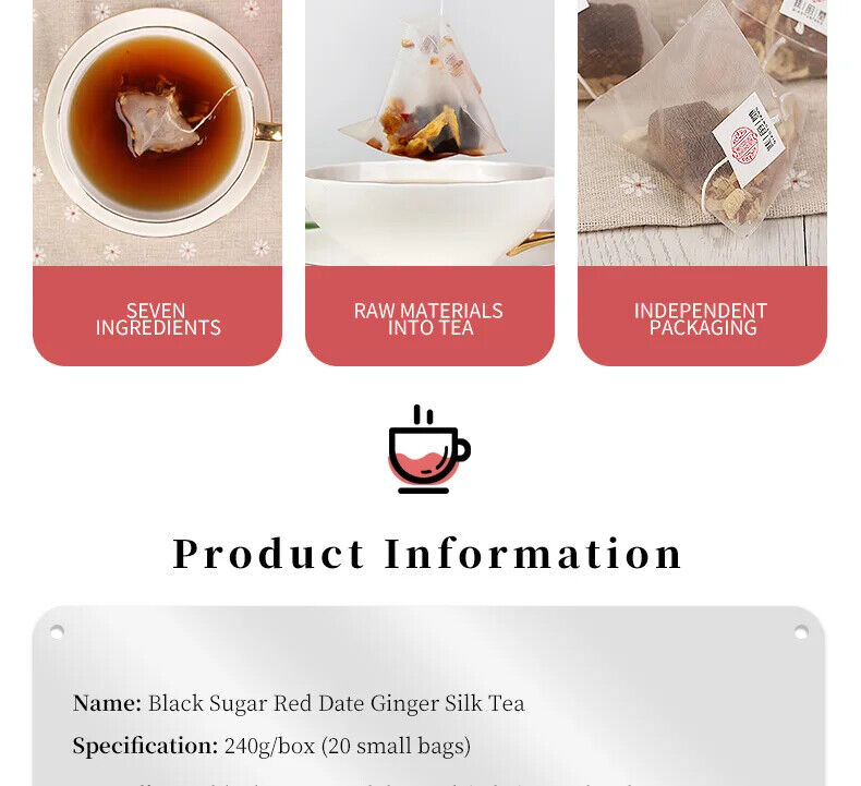 Black Sugar Red Date Ginger Silk Tea Healthy Herb Tea Bag 240g/20 Bags