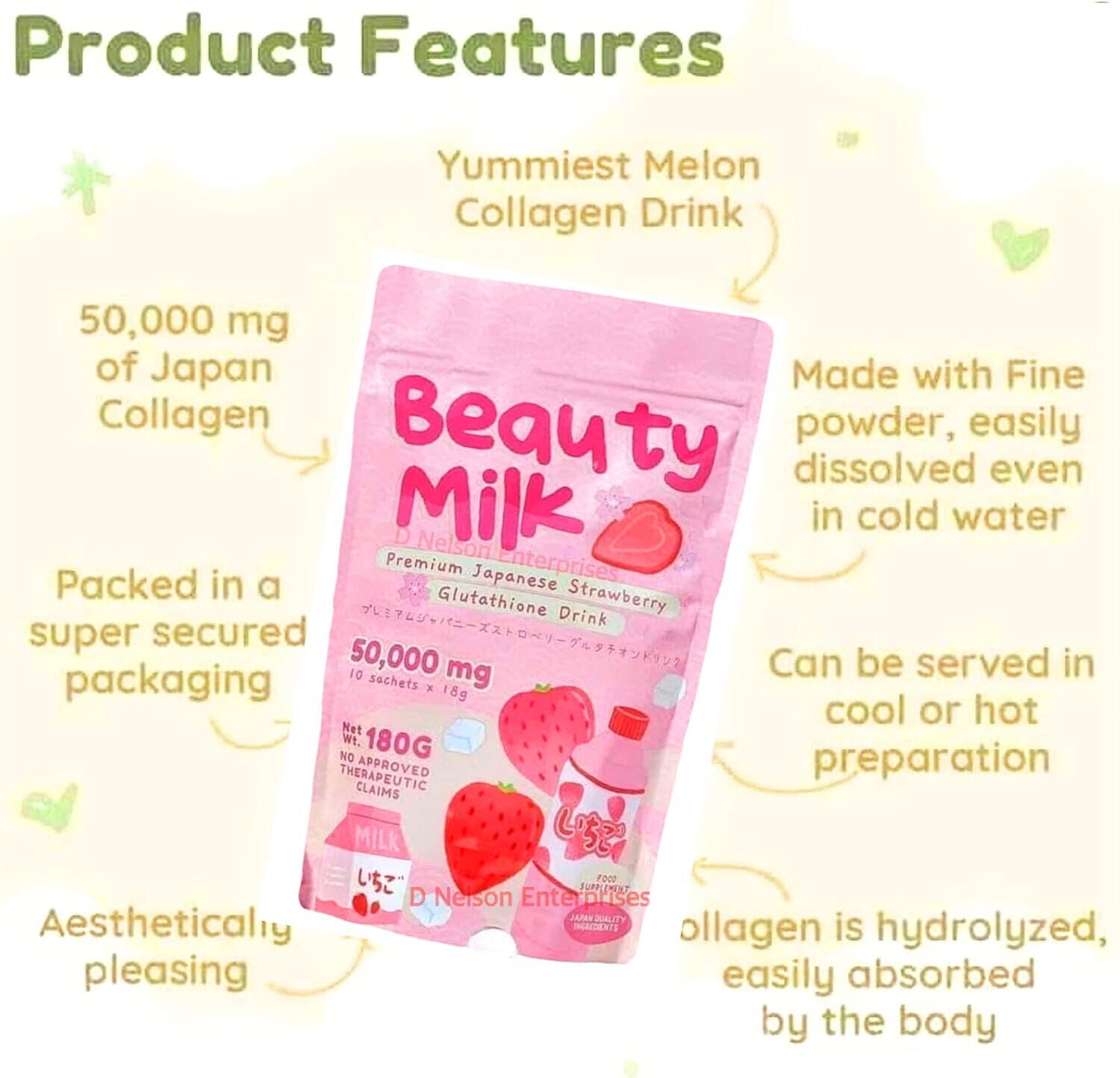 Beauty Milk Powder Strawberry Powder Instant Collagen Drink 180g/bag