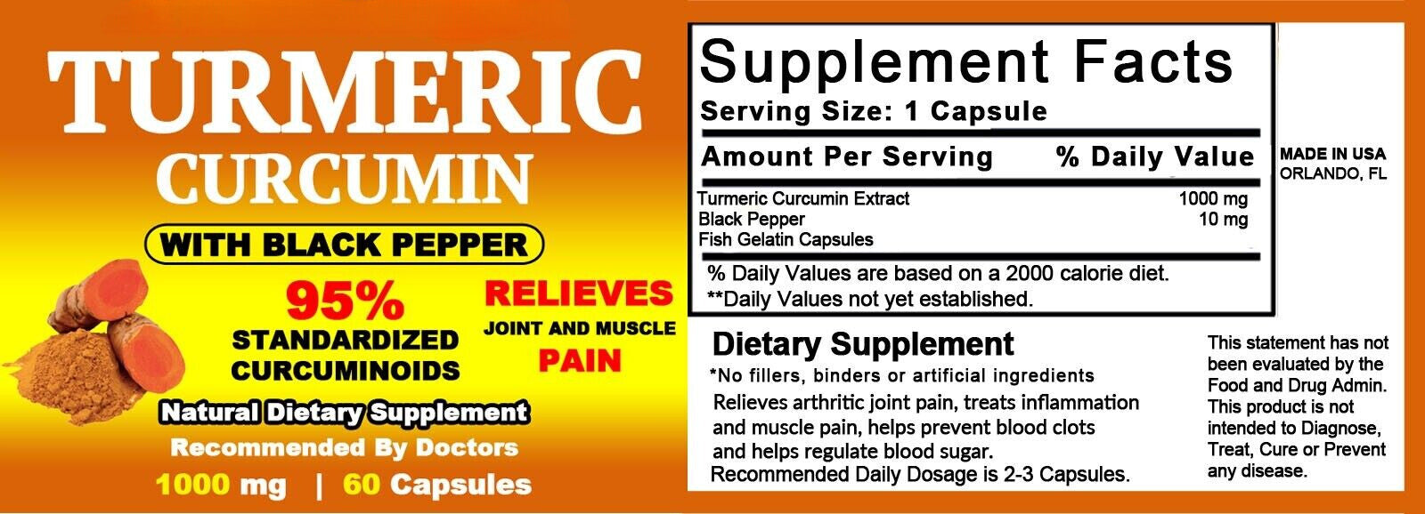 Turmeric With 95% Curcumin Joint and Muscle Pain Relief With Black Pepper