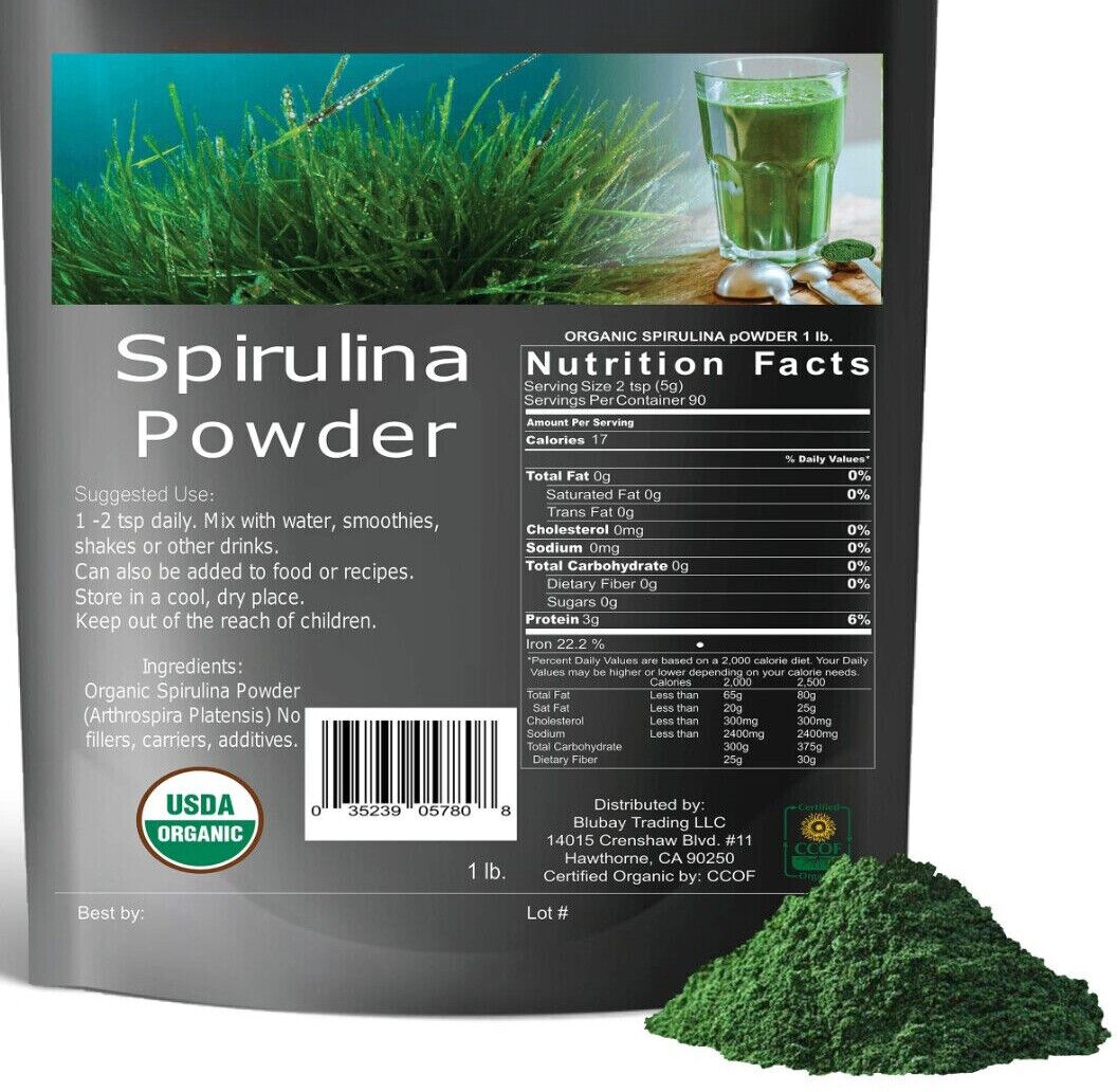 Spirulina Powder Organic 100% Pure Non-Gmo Non-Irradiated 1.1 lb - 17.6 ounce