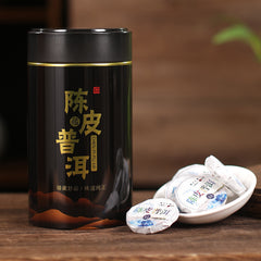 Chenpi Puerh Tea Menghai Puerh Ripe Small Tea Cake Aged Chenpi Tin 500g