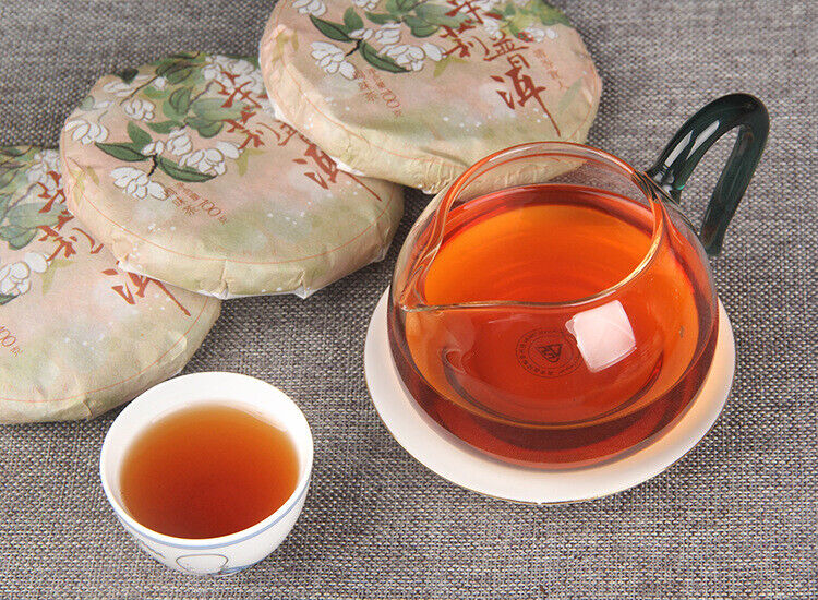 HelloYoung 100g Pu'er Ripe Tea Jasmine Ripe Tea Cake 普洱熟茶茉莉花普熟茶饼三级普洱+茉莉 陈香花香小茶饼