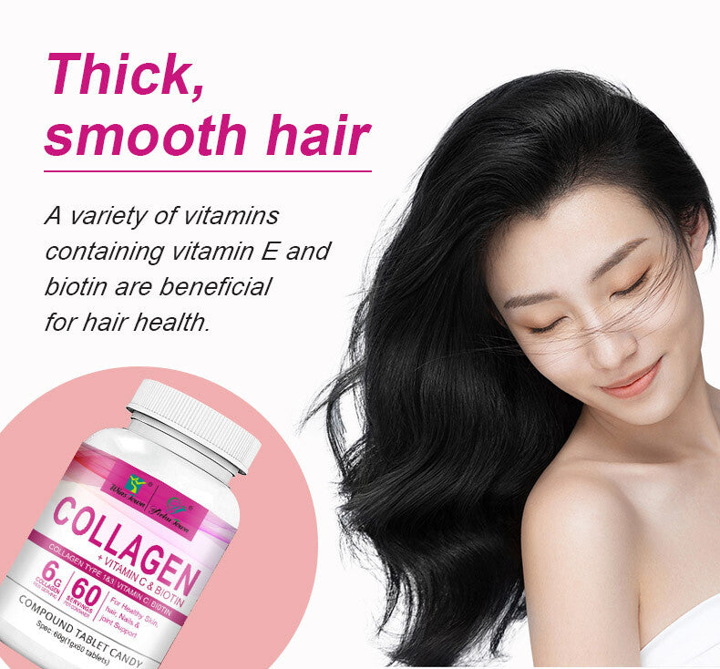 Collagen Vitamin C Biotin Tablets for Healthy Skin Hair Nail 60tablets/bottle