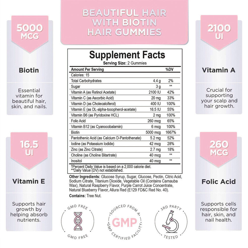 Hair Gummies Hair Regrowth Conditioning & Anti-Hair Loss Gummies 60 Capsules