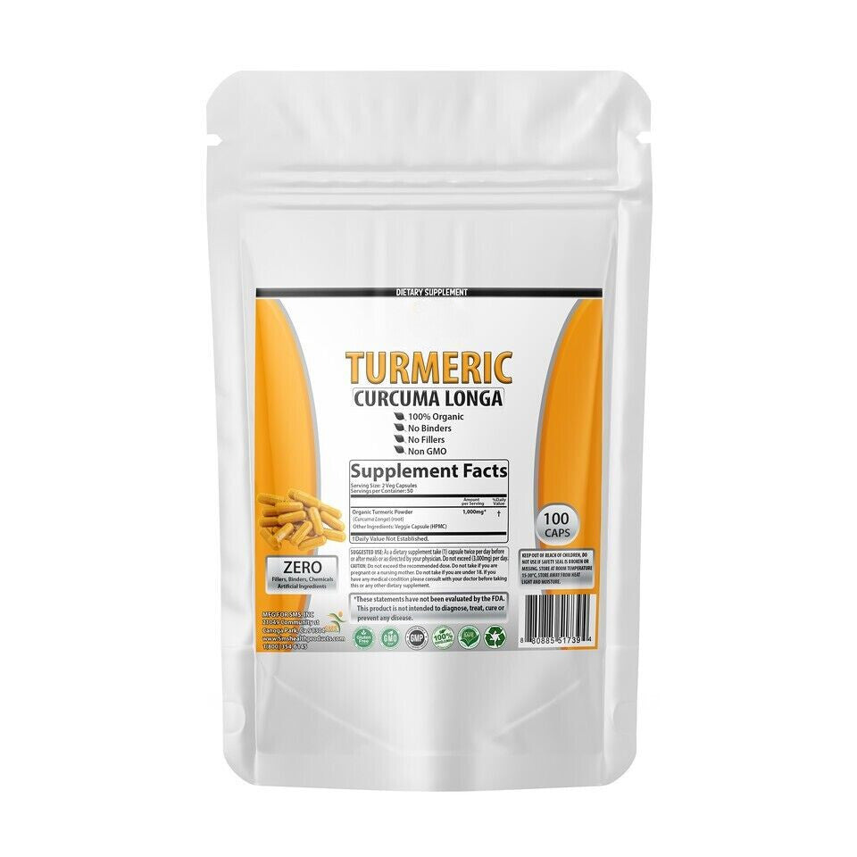 Turmeric Curcumin Curcuma Longa 100 Capsules 500mg 100% Organic
