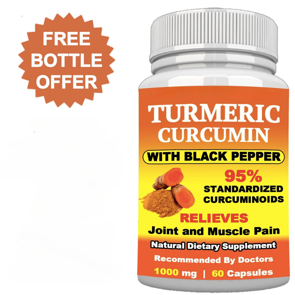 Turmeric With 95% Curcumin Joint and Muscle Pain Relief With Black Pepper