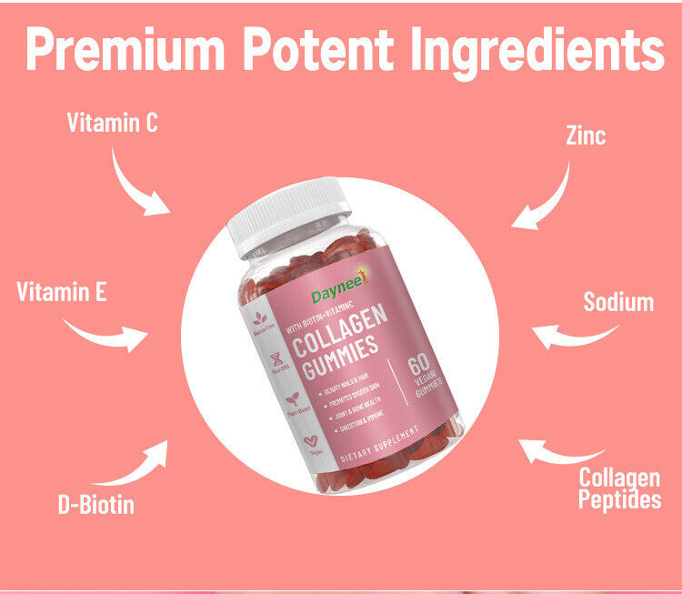 Biotin Vitamin C Collagen Gummies Nails Hair Skin Beauty 60 Vegan Capsules