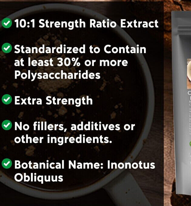 Chaga Mushroom Powder Inonotus Obliquus 8.8oz - Pure Non-Gmo Chaga Extract