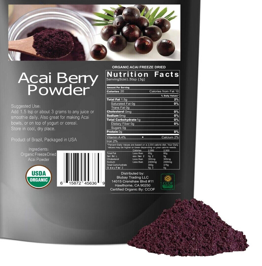 Acai Berry Powder Organic Pure Freeze Dried Wholesale 1.1 lb 17.6 ounces