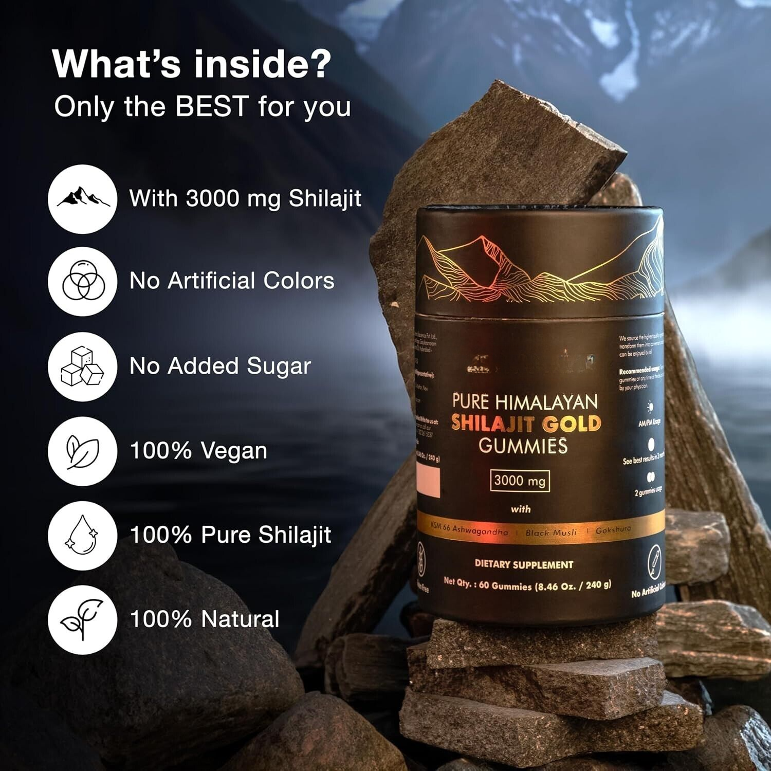 100% Pure Himalayan Shilajit Gummies | With Ashwagandha, Gokshura & other
