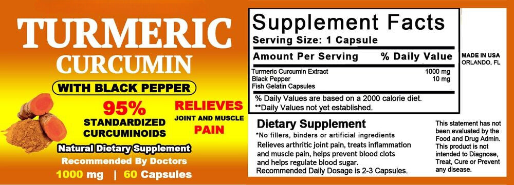 Turmeric With 95% Curcumin Joint and Muscle Pain Relief With Black Pepper