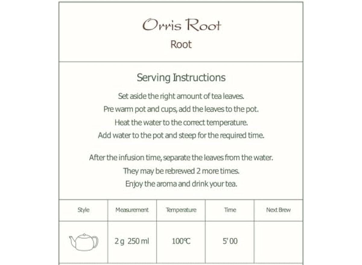 Orris Root Iris Root - Dried Herbal Tea Orris Root Dried Orris Root Tea 50g
