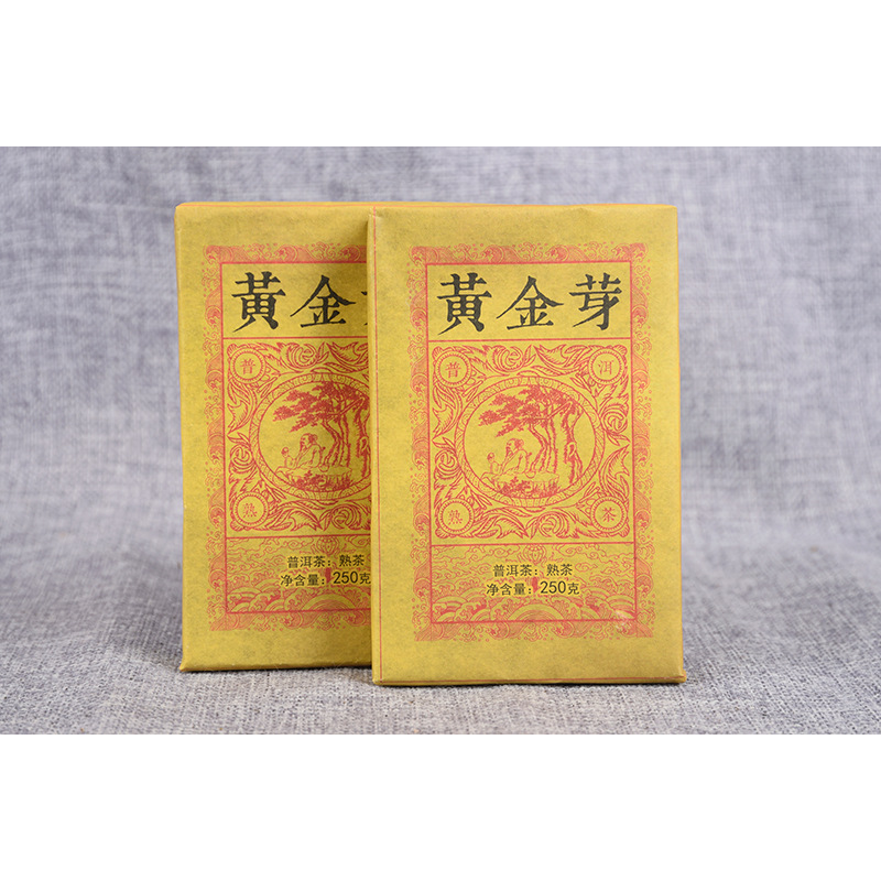 Yunnan Pu'er Tea Ripe Tea Golden Bud Ripe Brick Weight Loss Healthy Drink 250g