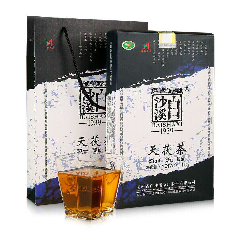 1000g TIAN FU CHA Anhua Baishaxi 1939 Dark Tea Black Tea Gold Flower Tea Brick