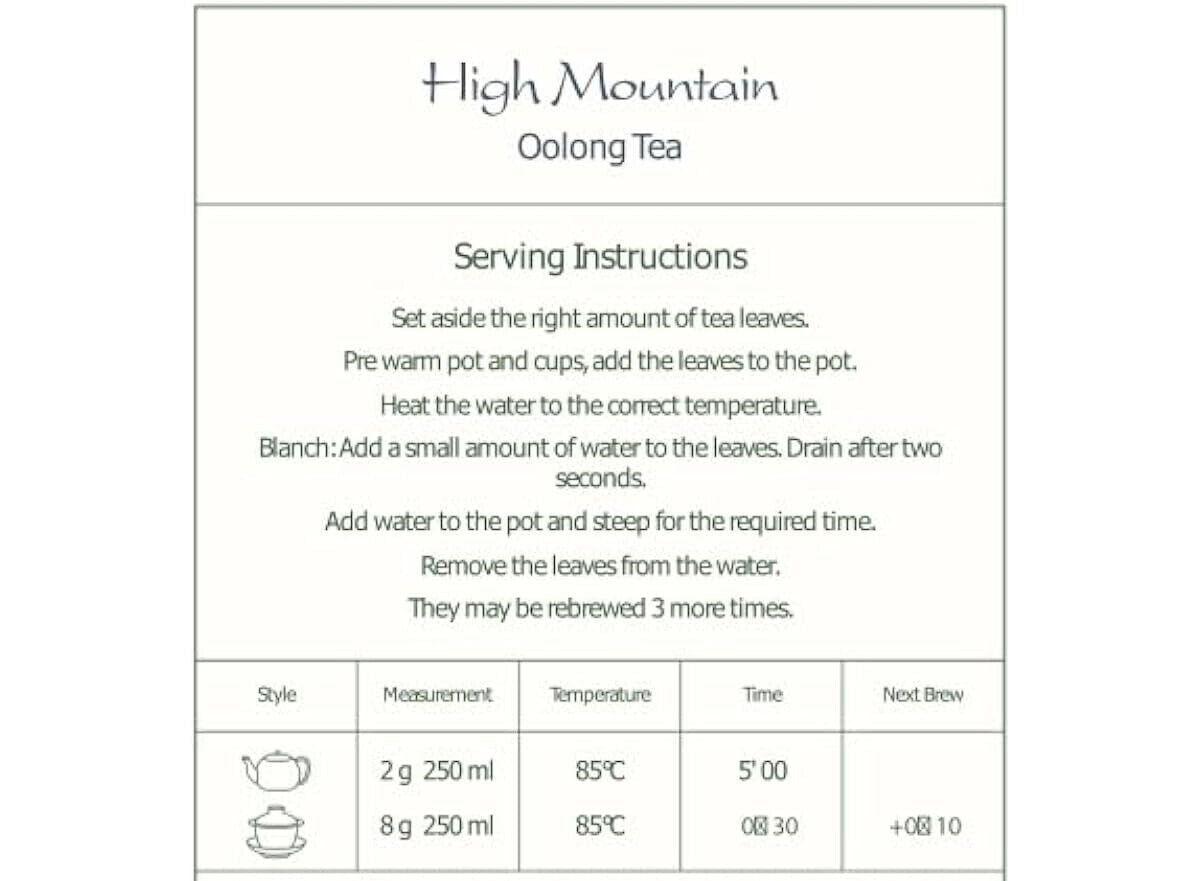 Oolong Tea - Taiwanese High Mountain Green Oolong - Tieguanyin Wu Long Tea 100g