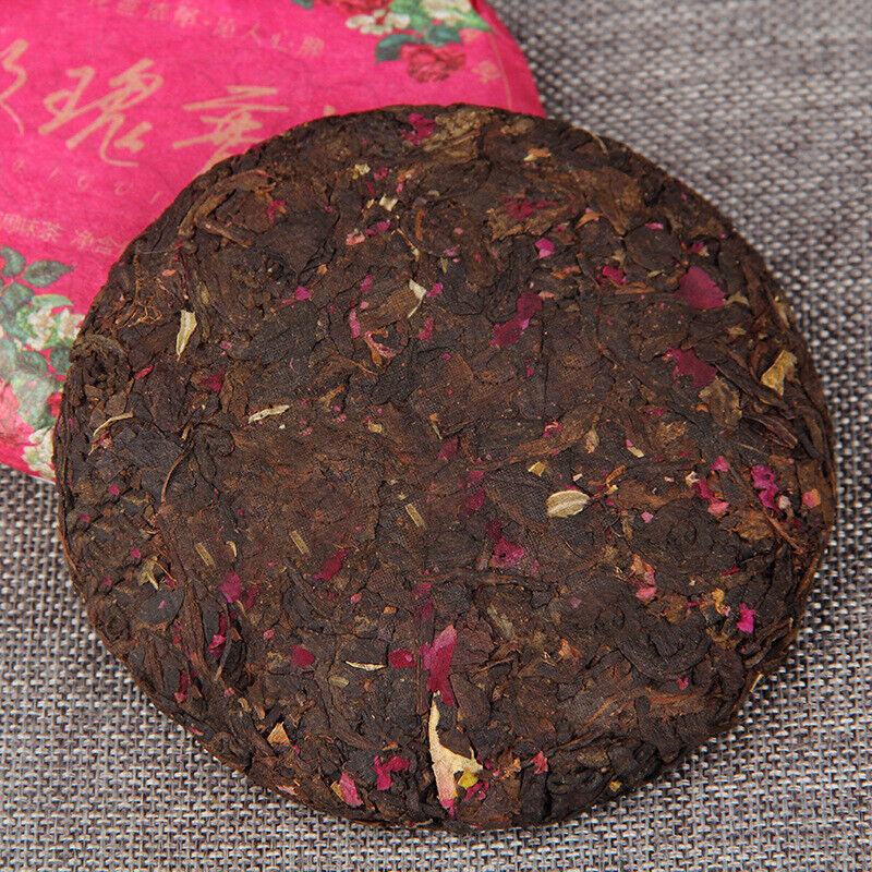 HelloYoung 100g Pu-erh Ripe Tea Rose Ripe Tea Cake 普洱茶熟茶玫瑰花普熟茶饼三级普洱+玫瑰花陈香花香茶饼