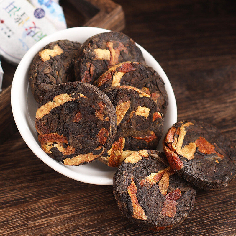 Chenpi Puerh Tea Menghai Puerh Ripe Small Tea Cake Aged Chenpi Tin 500g