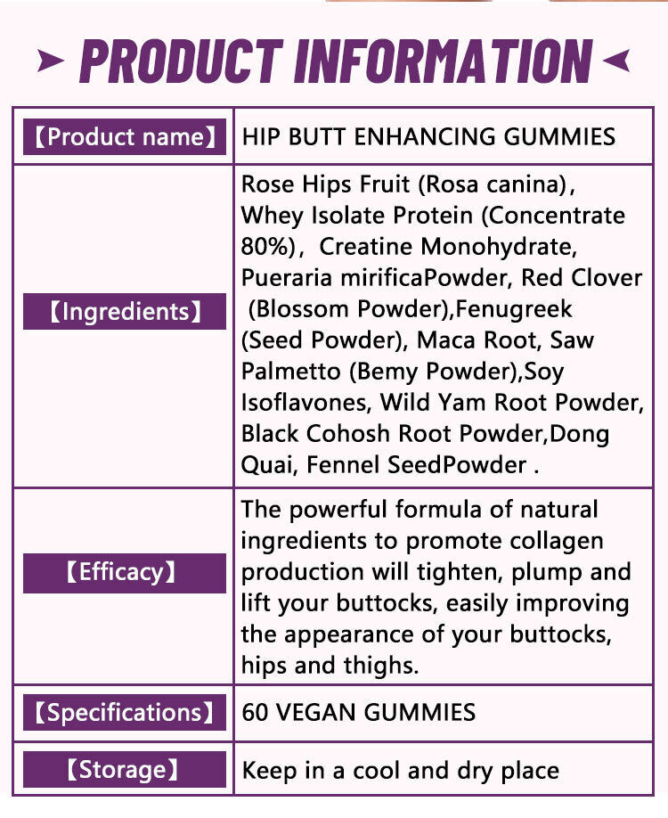 Private Label Hip Butt Enhancing Gummies Rose Hips Fruit 60 Vegan Gummies