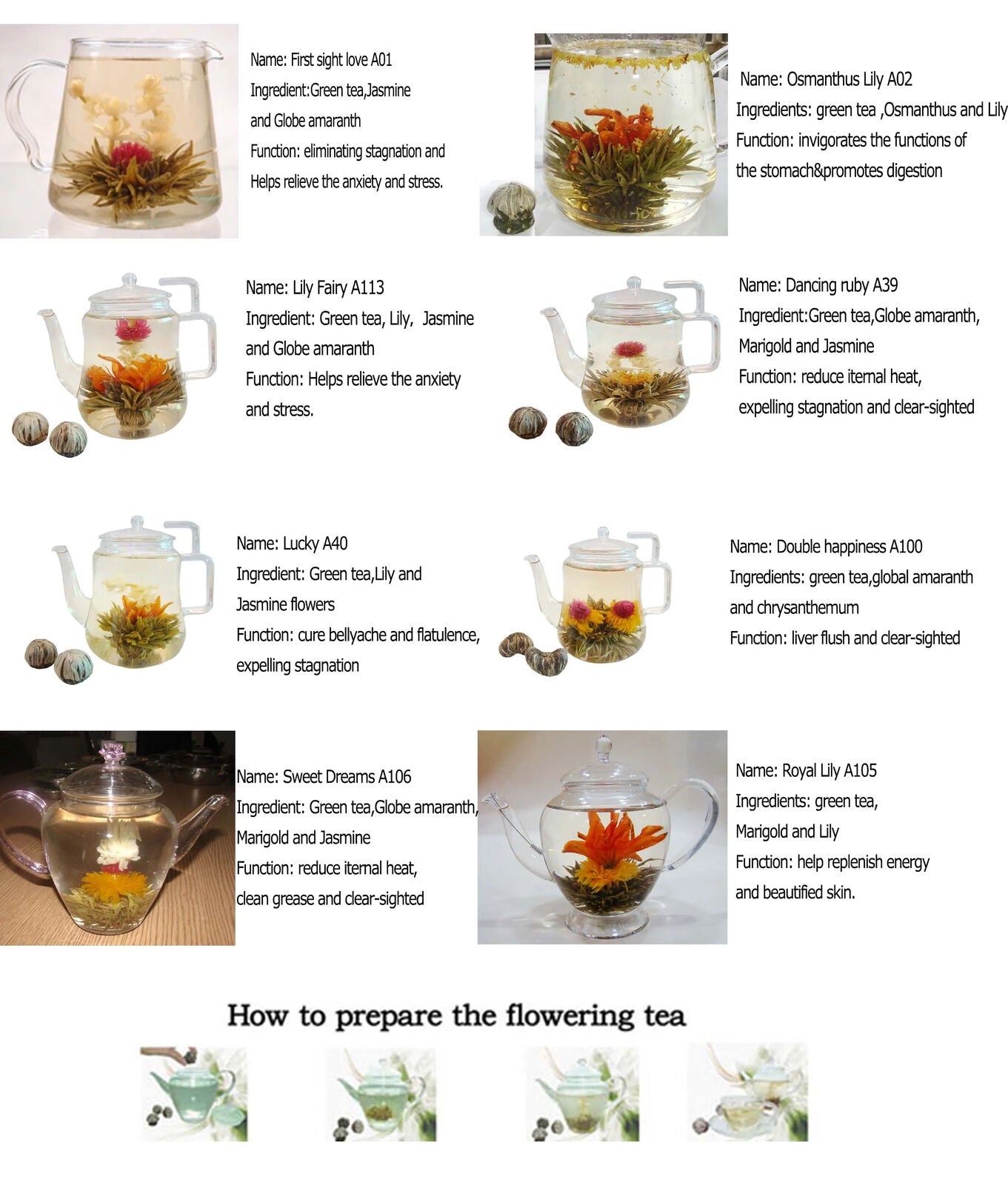 Artistic Tea Jasmine Globe Amaranth Marigold Blossom Tea Flower Tea Ball 20pcs