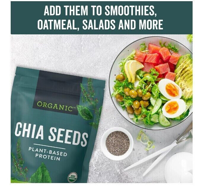 Certified Organic Chia Seeds with Omega-3 Bulk 2.2 LBs, Superfood, Gluten-Free