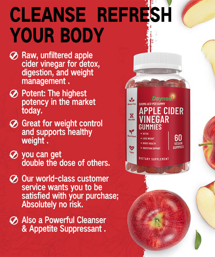 Vitamin B12 Apple Cider Vinegar Gummies Detox Boost 60 Vegan Capsules