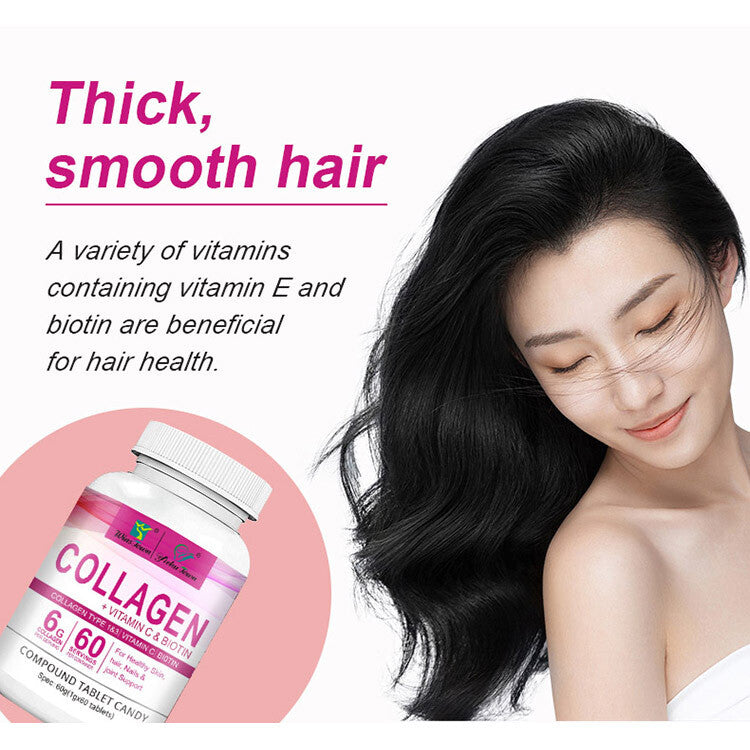 Collagen Vitamin C Biotin Tablets for Healthy Skin Hair Nail 60tablets/bottle