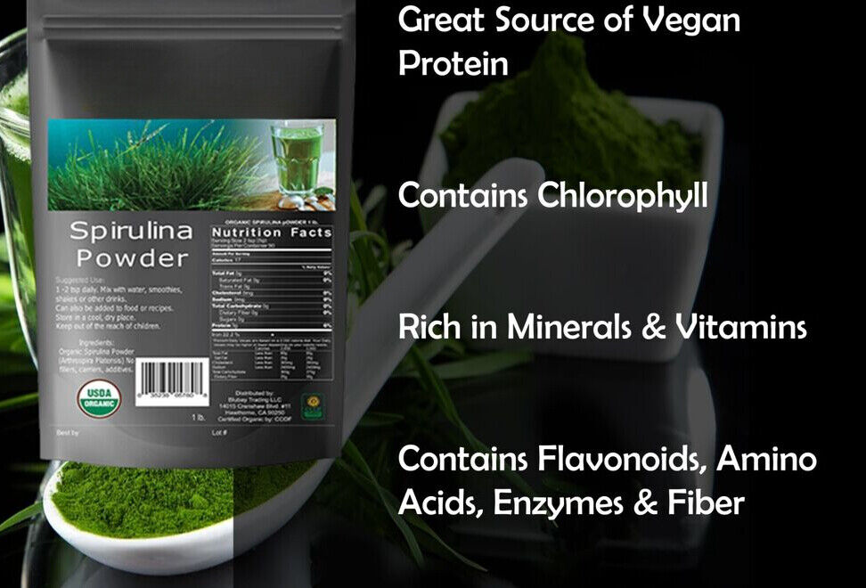 Spirulina Powder Organic 100% Pure Non-Gmo Non-Irradiated 2.2 lbs. (1 kilo)