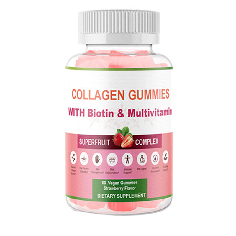 Biotin COLLAGEN Skin Beauty Vegan GUMMIES Strawberry Flavor 60 GUMMIES