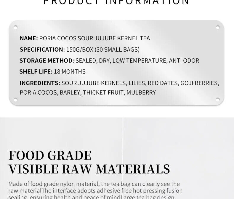 Poria Cocos Sour Jujube Kernel Tea Healthy Herb Tea Bag 150g/30 Bags
