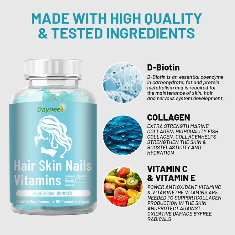 Hair Skin Nails Vitamins Gummies Glucose Syrup 60 Vegetarian Capsules