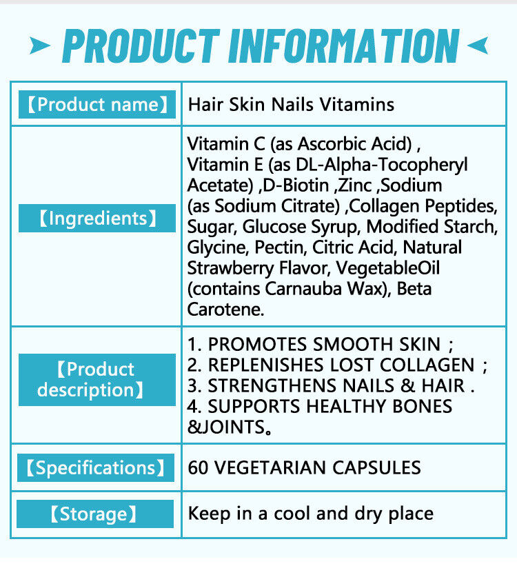 Hair Skin Nails Vitamins Gummies Glucose Syrup 60 Vegetarian Capsules