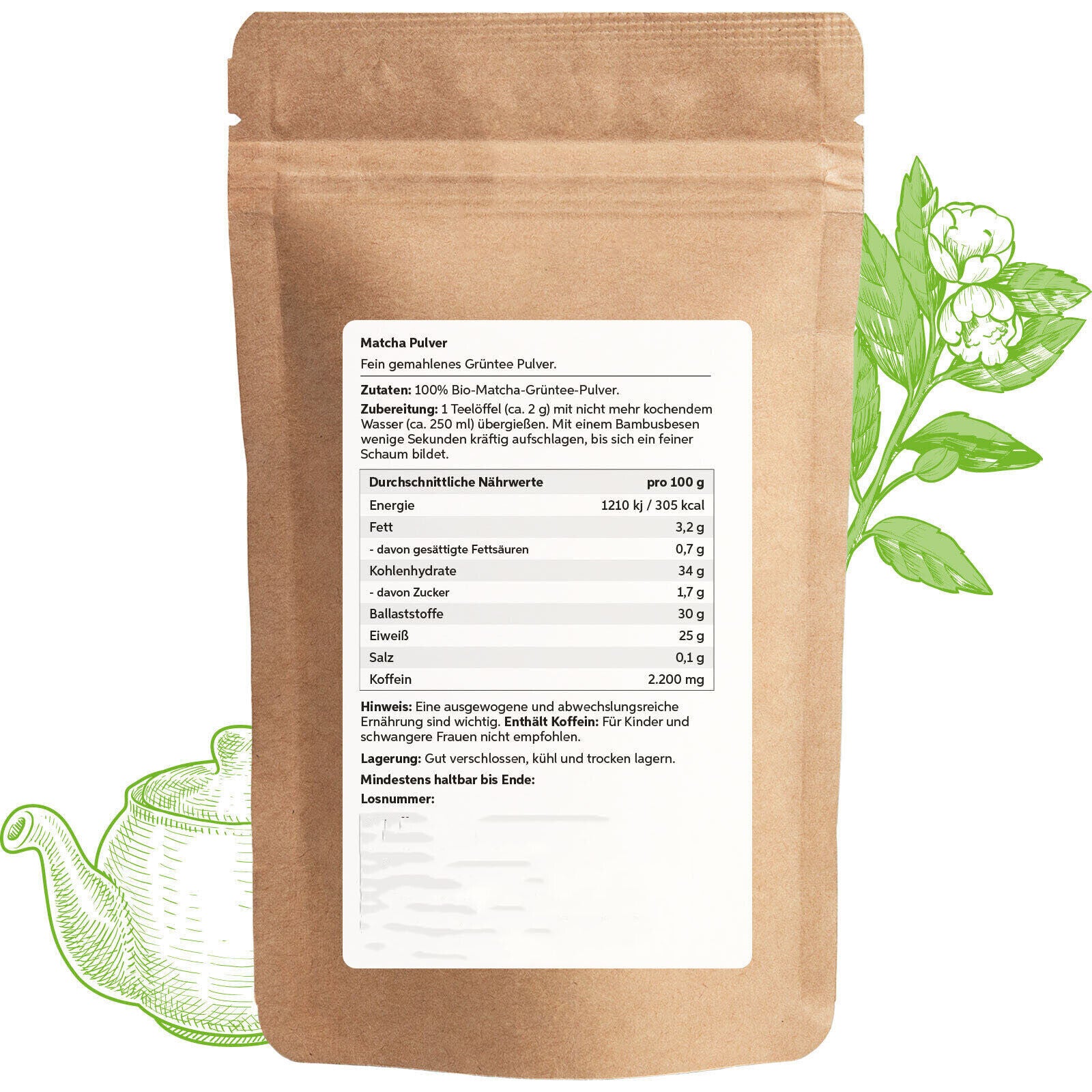 Bio Matcha Pulver Tee 50g | Premium Matchapulver | 100% ohne Zusätze | Grüntee