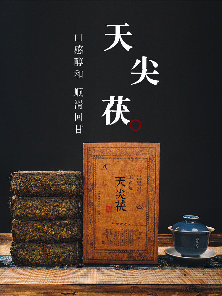 Raw Material Old Tea Brick Anhua Black Tea1000g Golden Flower Handmade Porch Tea