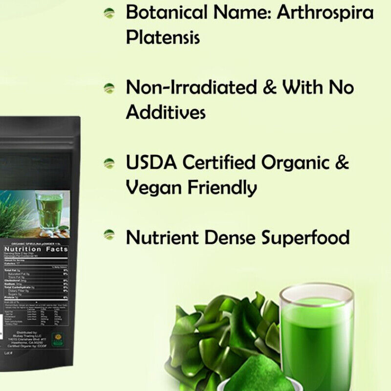 Spirulina Powder Organic 100% Pure Non-Gmo Non-Irradiated 1.1 lb - 17.6 ounce