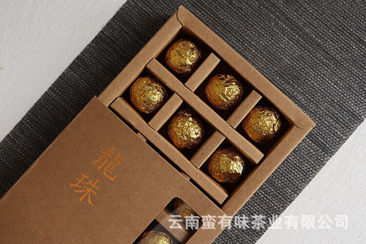 Yunnan Pu'er Tea Menghai Golden Buds Ripe Tea Dragon Pearl 18pcs (Golden Tin)