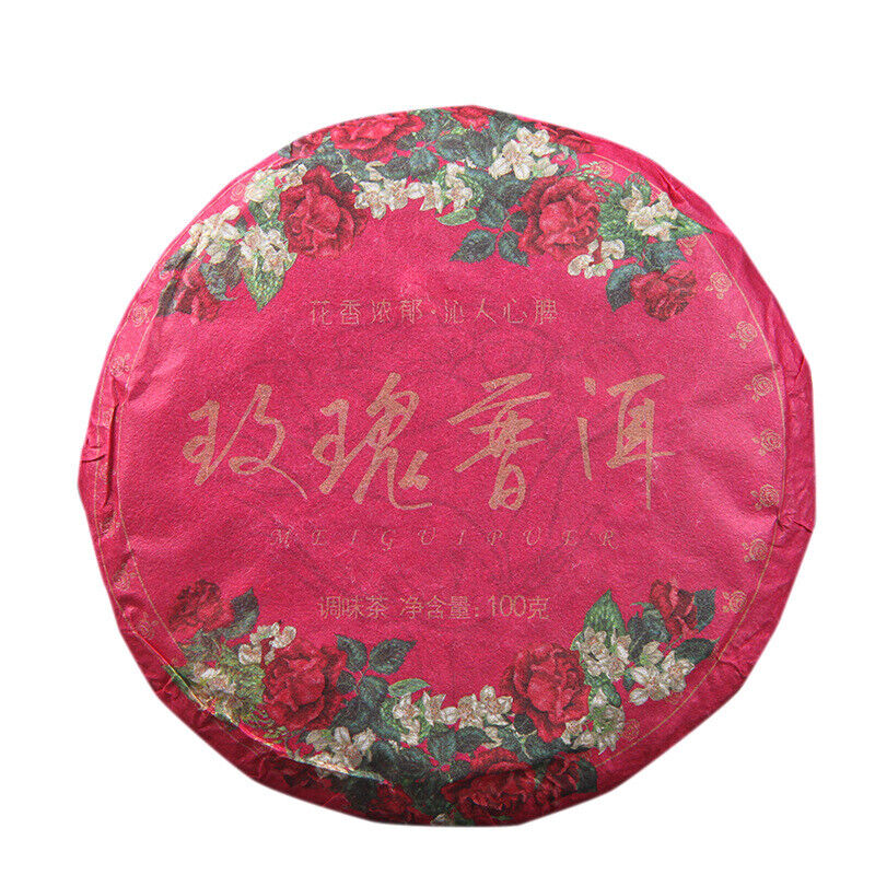HelloYoung 100g Pu-erh Ripe Tea Rose Ripe Tea Cake 普洱茶熟茶玫瑰花普熟茶饼三级普洱+玫瑰花陈香花香茶饼