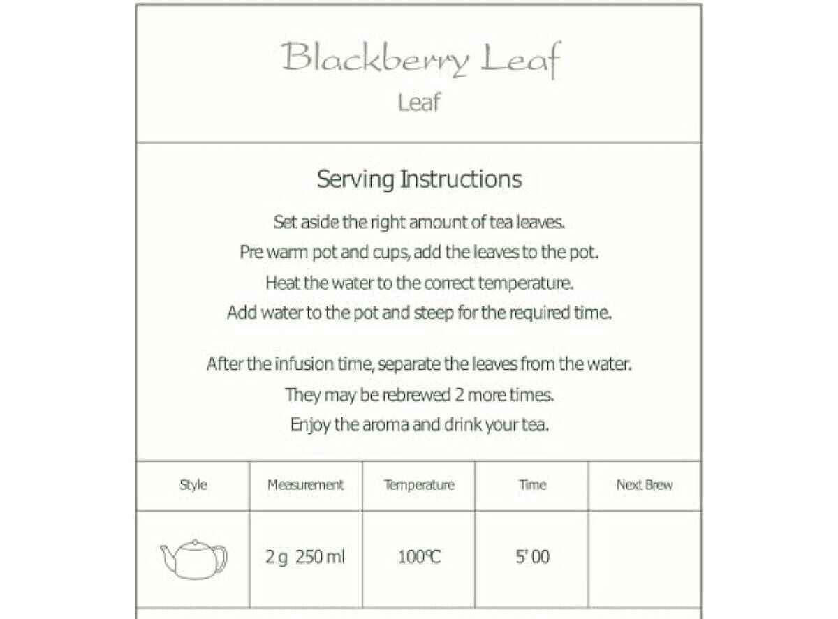 Black Berry Leaves Organic Tea - BlackBerry Leaf Tisane 200g