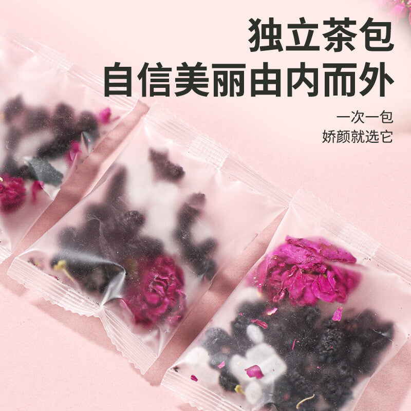 Black Goji Berry Mulberry Rose Herbal Tea Bags Anthocyanin Rich Health Drink