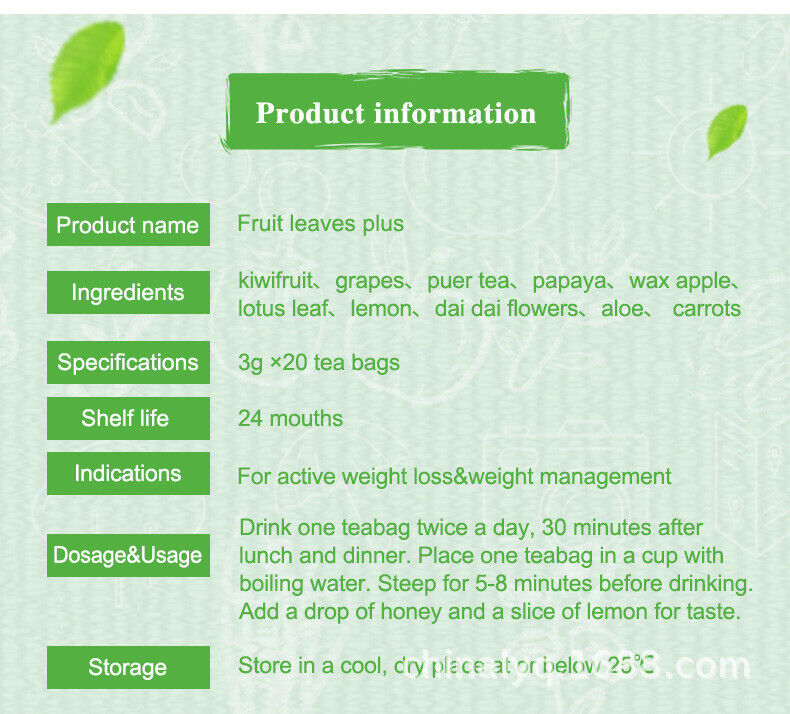 Fruit leaues plus slimming tea flower and fruit tea 3 grams * 20 bags/box