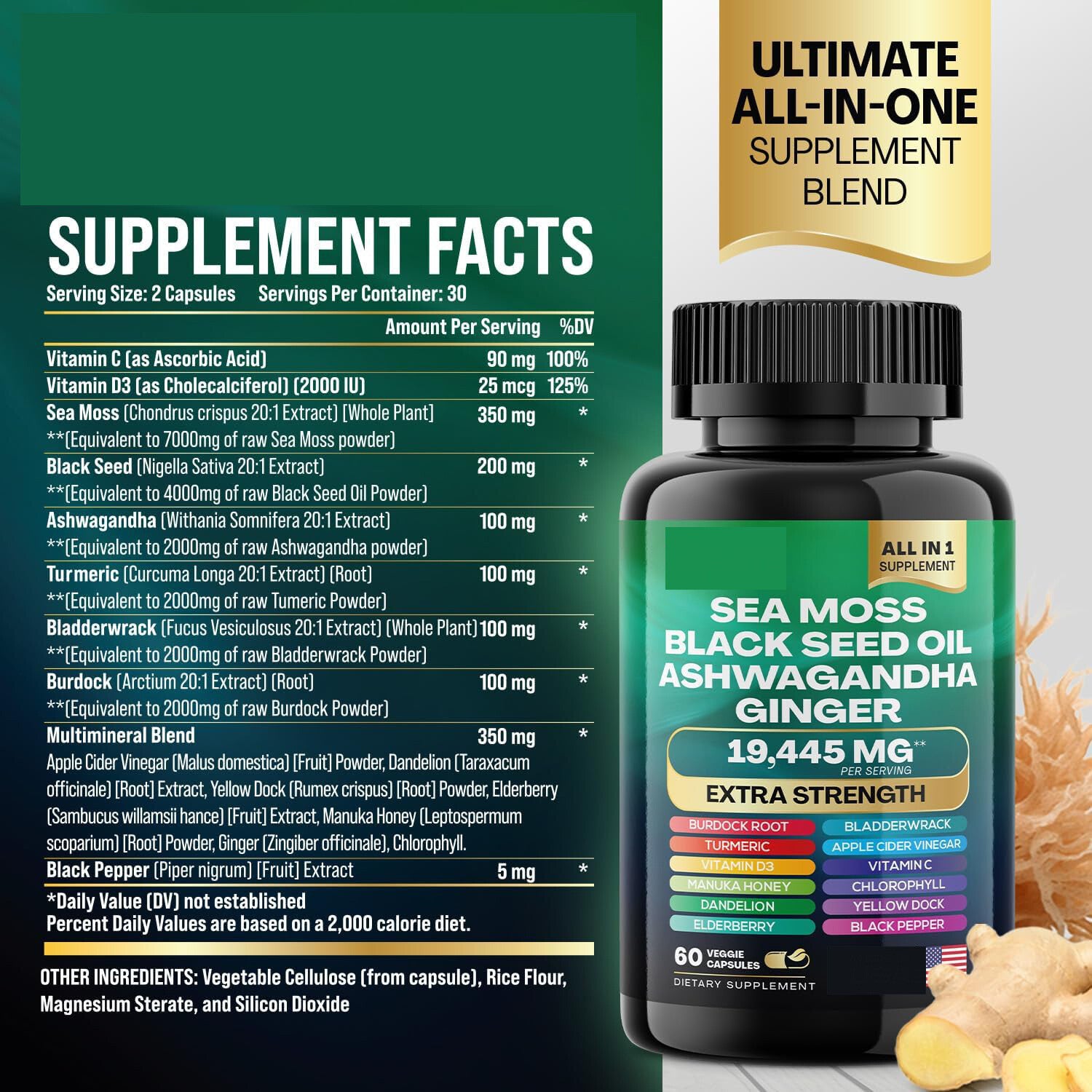 Sea Moss 7000Mg Black Seed Oil 4000Mg Ashwagandha 2000Mg Turmeric 2000Mg