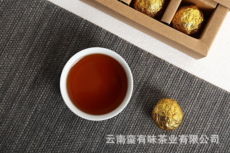 Yunnan Pu'er Tea Menghai Golden Buds Ripe Tea Dragon Pearl 18pcs (Golden Tin)