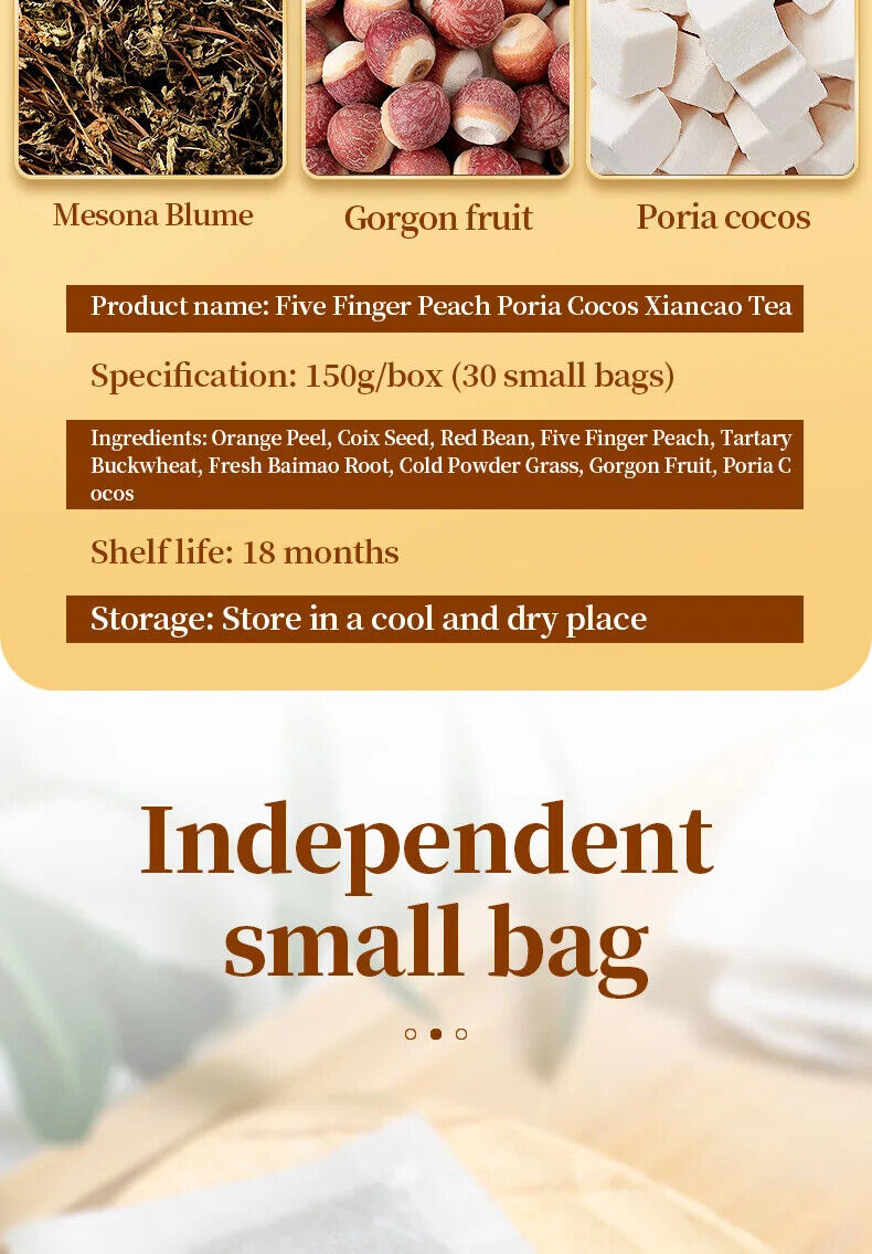 Five Finger Peach Poria Cocos Xiancao Tea Healthy Herb Tea Bag 150g/5.29oz