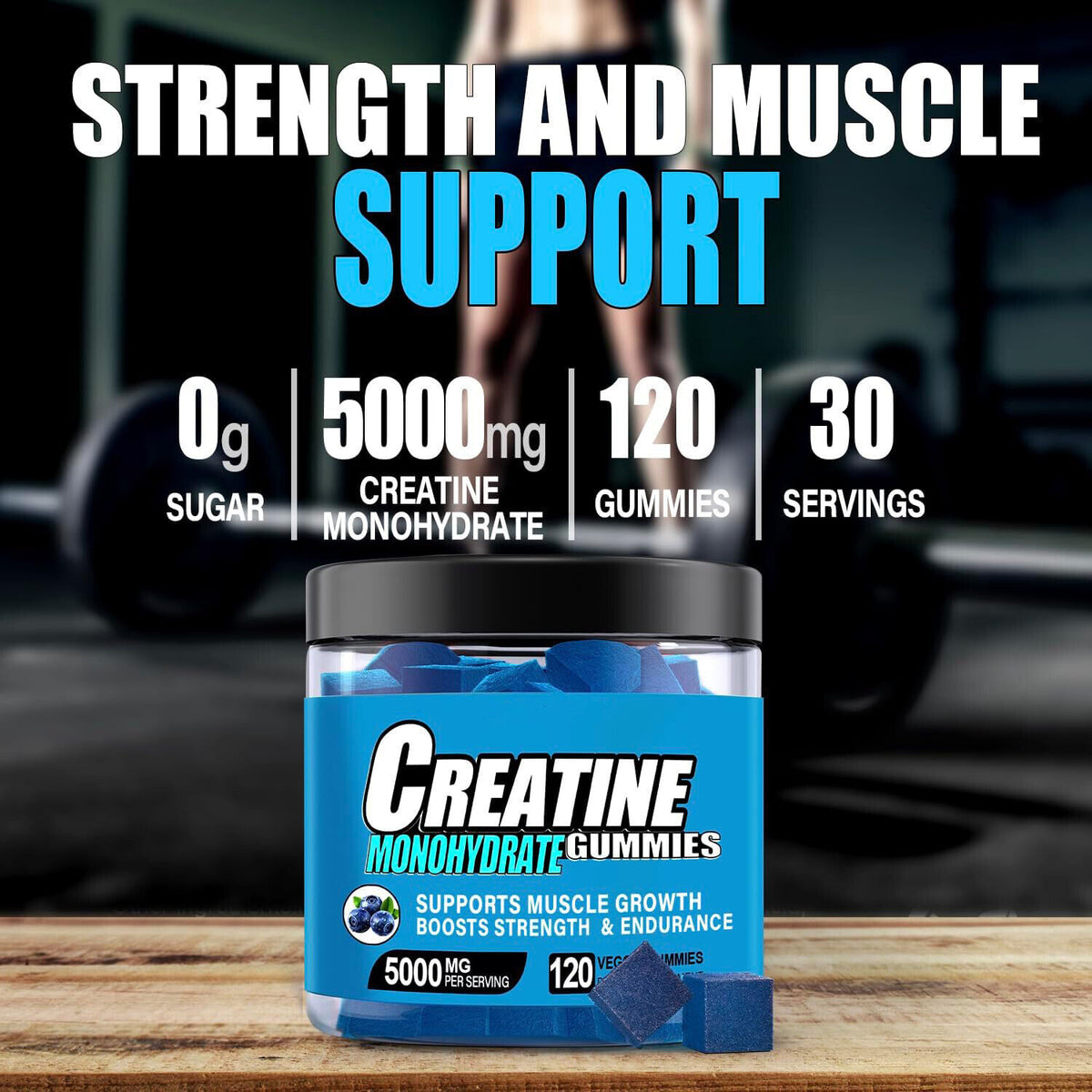 120 Count Kreatin-Monohydrat-Gummis 5000MG Energie und Muskelleistung steigern