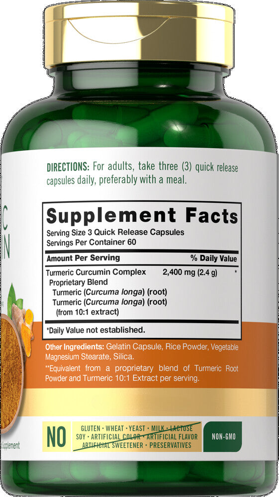 Turmeric Curcumin 2400mg | 180 Capsules | Non-GMO, Gluten Free