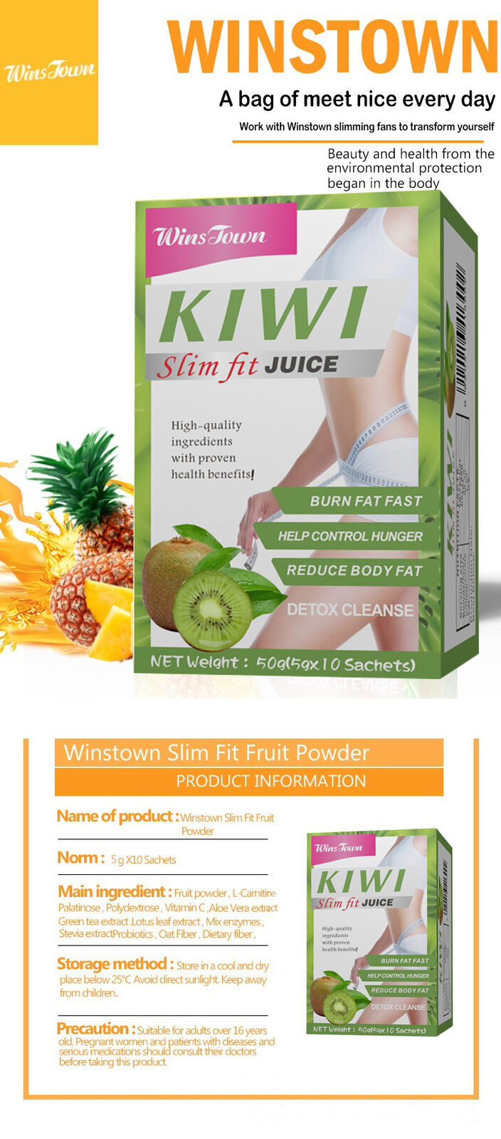Kiwi Instant Fit Fruchtsaft Flacher Bauch Gewichtsverlust Schönheit Detox Pulver