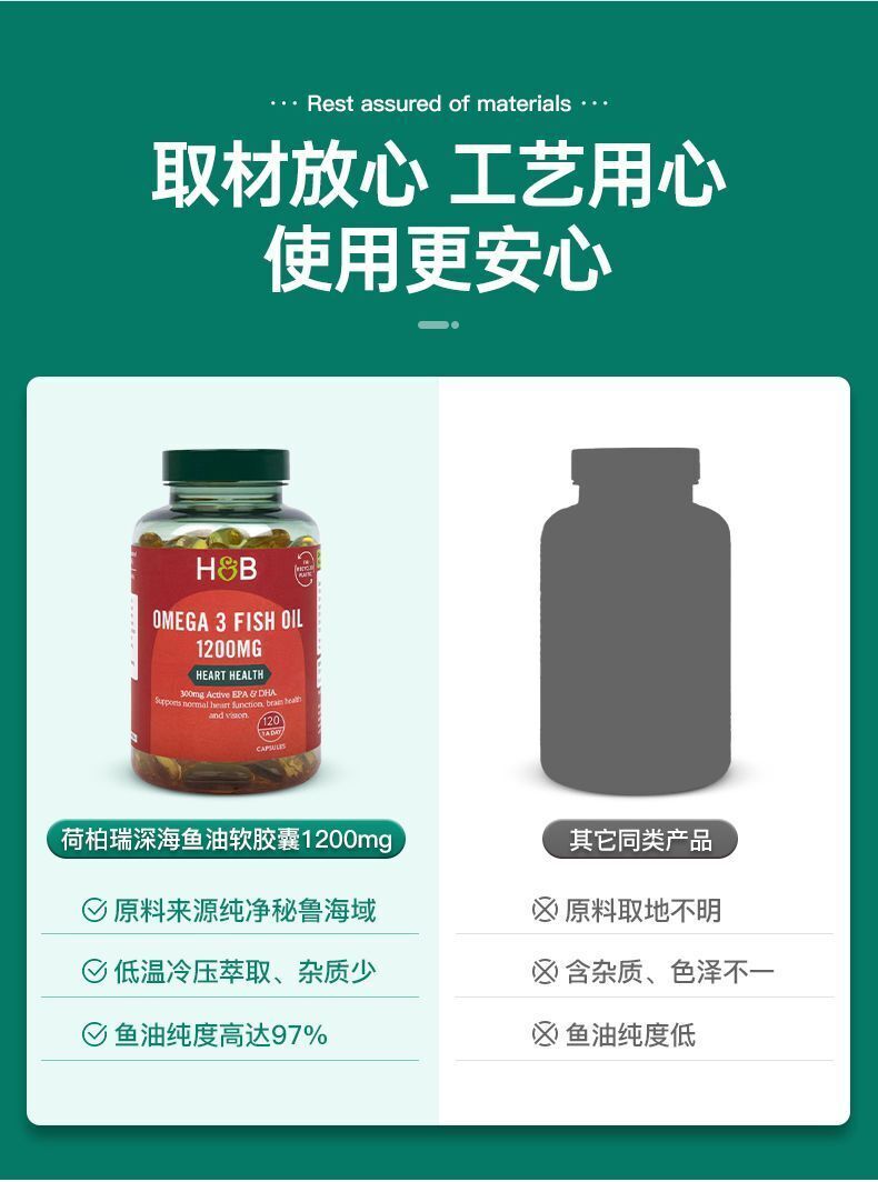 Hebery Omega-3 Fish Oil HB Concentrated Fish Oil Soft Capsule 1200mg*120Capsules