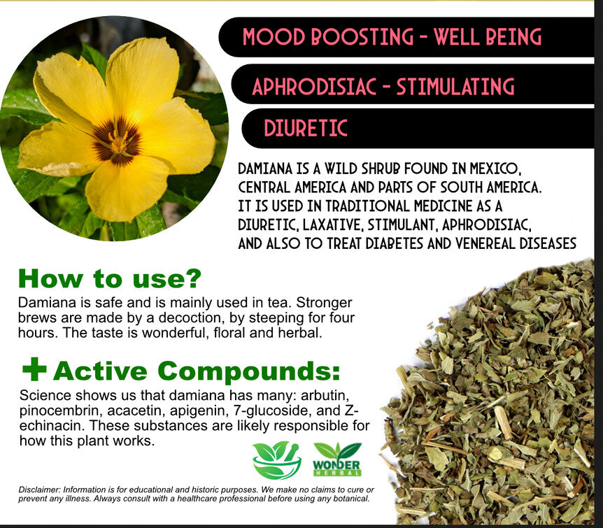 Damiana Leaf Dried Cut Turnera Diffusa 100% Pure Damiana Herb Herbalism 1.7 oz