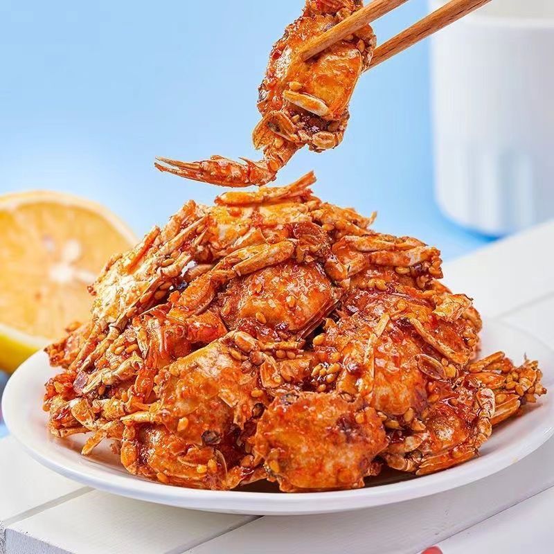 即食香辣小海蟹海鲜小吃甜辣香脆小螃蟹 Instant Spicy Small Sea Crab Seafood Snack Ready to Eat